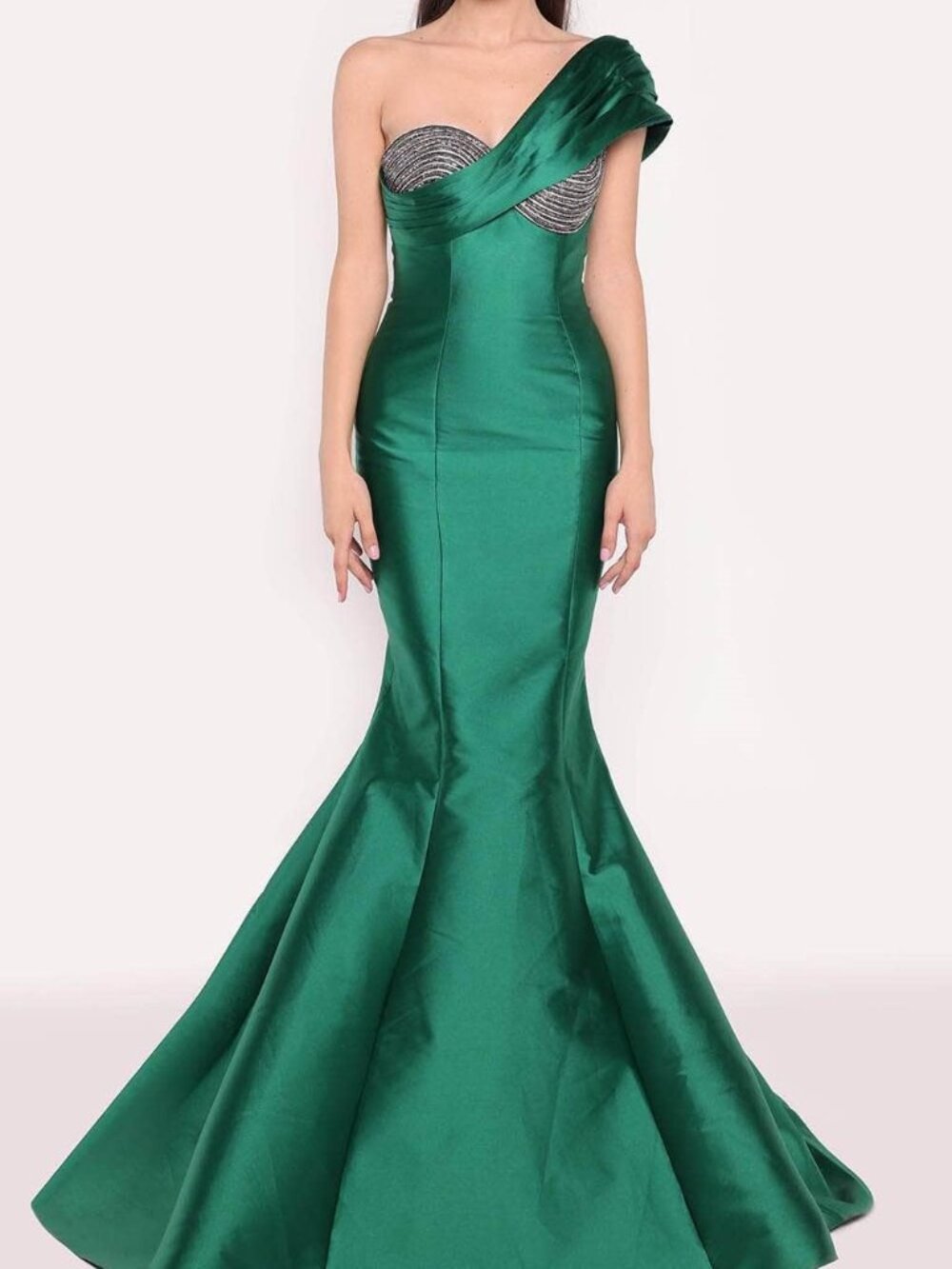 NWT Tarik Ediz 98766 One Shoulder Beaded Mermaid Dress Emerald size 6